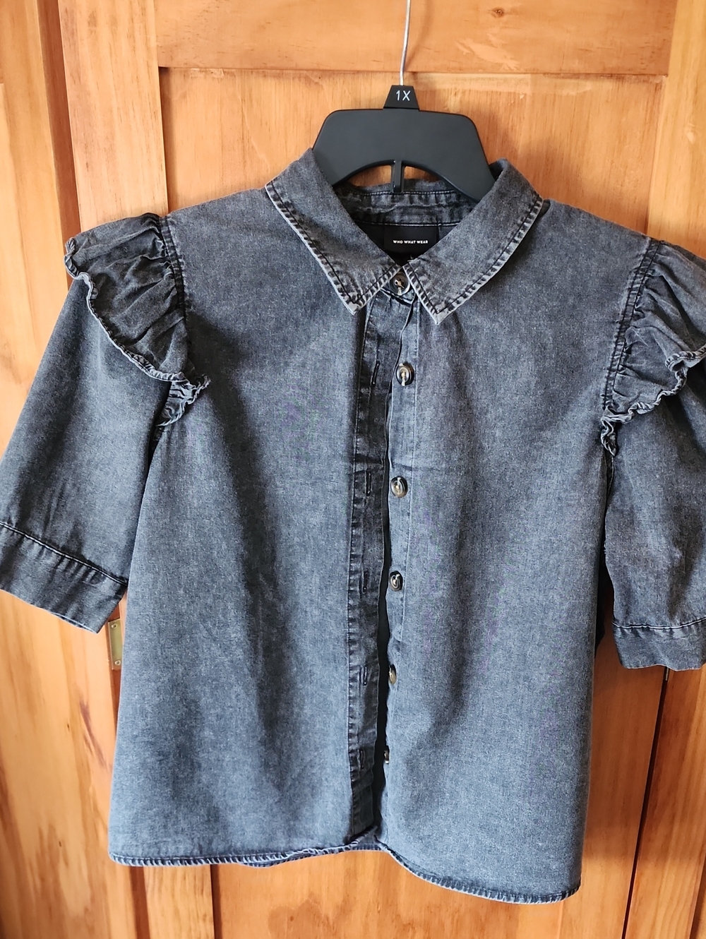 Who What Wear Washed Black Button-Up Shirt